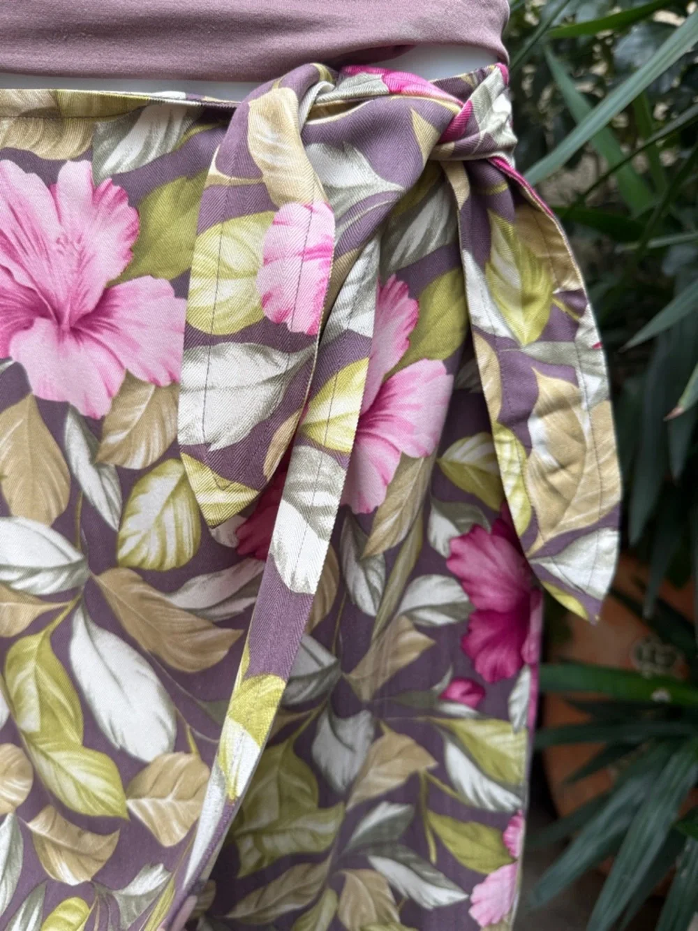 Vintage Tommy Bahama Dusty Mauve & Olive Tropical Silk Skirt